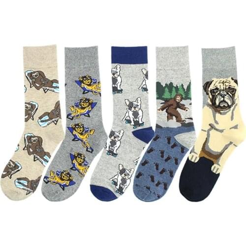 [COSPLACOOL]Animal Lion Harajuku Funny Socks Men Pug Dog Elephant Pattern Crew Socks Novelty Gift Sokken Unisex Skateboard Socks