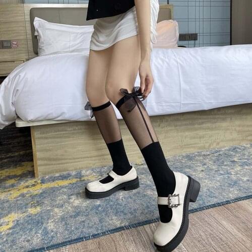 New Japanese Cute Retro Lace Suspenders Bow Socks Sweet Lolita Calf Socks JK Summer Stockings