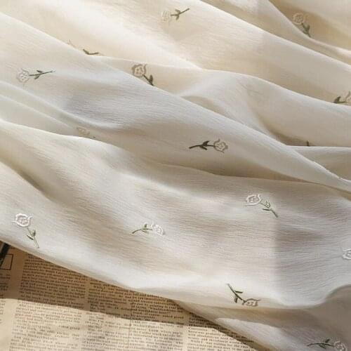 New Silk Crepe Thin Chiffon Fabric Three-dimensional Small Floral Embroidery Fabric For Dress Skirt ,By The Meter