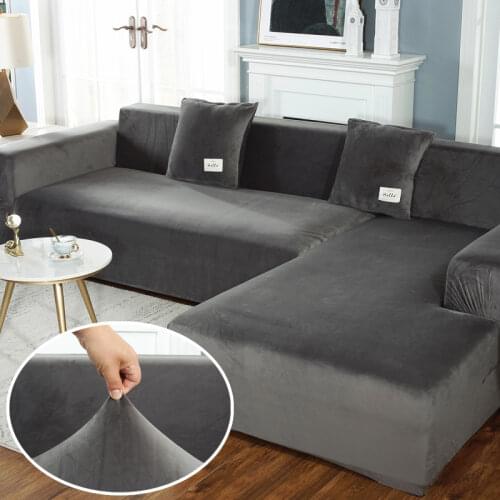Plush Sofa Covers For Living Room Velvet Elastic Corner Sectional Couch Sets L Shaped 2 and 3 Seater Modern Armchair Slipcovers