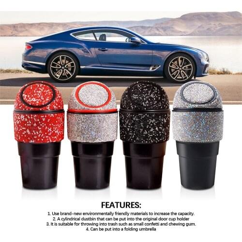 Portable Rhinestone Auto Garbage Can Car Trash Can with Lid Mini Garbage Bin for Automotive Car Home Office Kitchen Bedroom