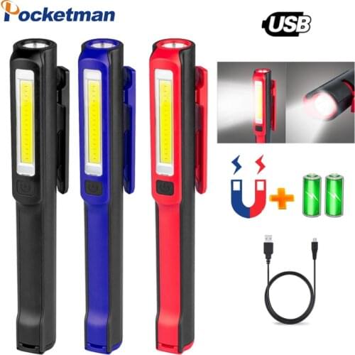 Portable COB Pen Clip Hand Torch Working Lamp USB Charging Maintenance Light LED Magnetic Flashlight Outdoor Camping Lantern