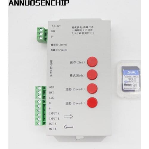 LED RGB controller T1000S SD Card Pixels Controller ,for WS2801 WS2811 WS2812B LPD6803 LED 2048 DC5~24V