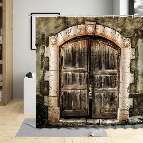 3D Old Vintage Wood Door Waterproof Shower Curtain Set Polyester Fabric Classical Art Design Decor Bathroom Curtains With Hooks