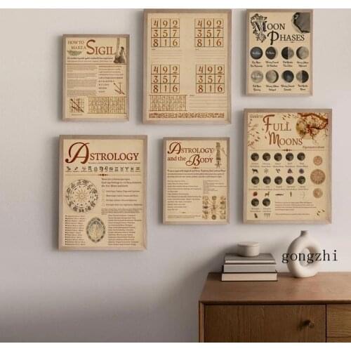 Vintage Magic Witchcraft Posters Astrology Moon Phases Canvas Painting and Prints Wall Art Pictures for Living Room Home Decor