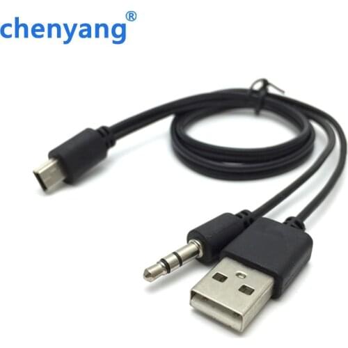 High quality 2 In 1 USB Male Mini USB 5 Pin+3.5MM AUX Cable Black AUX And Charger 2 In 1 Cable For Speaker