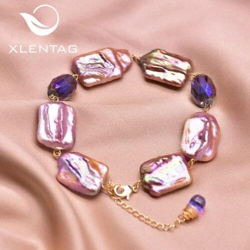 XlentAg Natural Gometric Colored Baroque Pearl Couple Bracelet Crystal Pendant For Girl Best Friend Gifts Luxury Jewelery GB0206