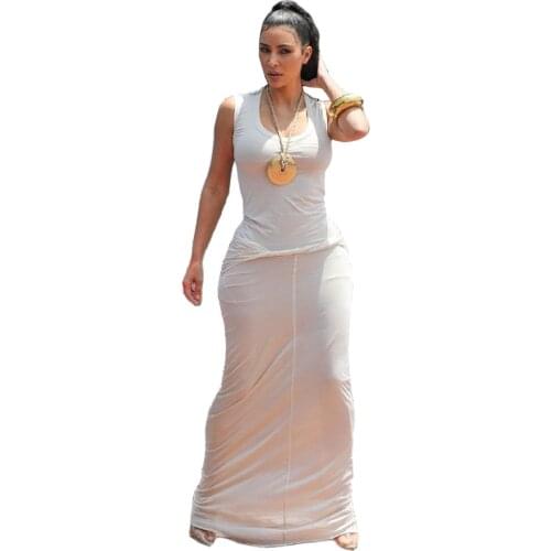 XLLAIS Knitting Soft White Long Party Dresses Women Sexy Sleeveless Tank Streetwear Clothing Tight Bodycon Snug Vestidos