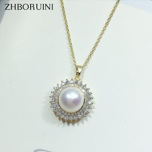 ZHBORUIN 2021 Fashion Pearl Necklace Gold Color Round Necklace Natural Freshwater Pearl Pendant Gift For Wedding Accessories
