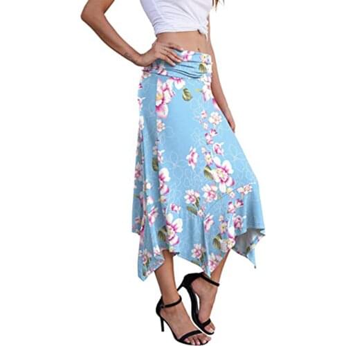 Women Summer Skirt Plus size Solid Color/Floral/Round Pattern Middle Waist Semi-dress Slim Irregular Hem Skirt For Girls