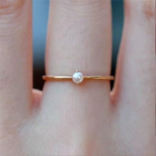 Pearl Gold plated Rings for Women Wedding Bands Delicate Simple Cute Birthday Gift Elegant Daily Wearable Fashion Jewelry Luxury