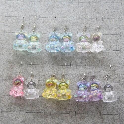 Fashion Korean Cute Bear Resin Drop Earrings For Women Girls Cartoon Bear Candy Color Long Dangle Earring Pendant Party Jewelry