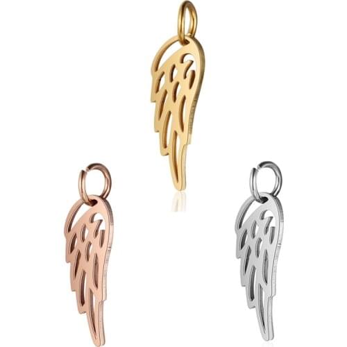 100% Stainless Steel Hollow Wing Charms For Jewelry Making Mirror Polished Wholesale 20pcs