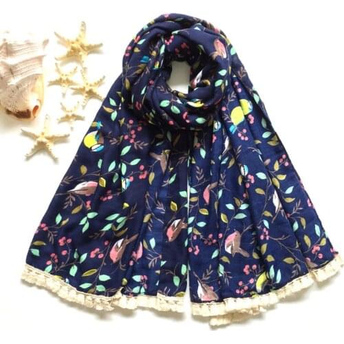 100pcs/lot new fashon cotton bird on tree print scarf shawl pashmina with tassel/bird scarf