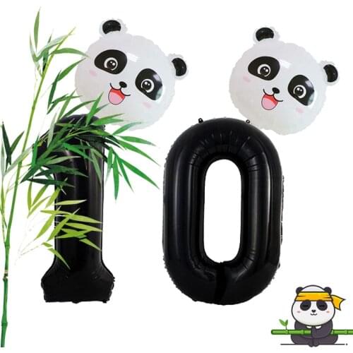 2pcs 32inch Black Number Cartoon Panda Foil Balloons Animal Helium Globos Safari Jungle Theme Party Birthday Baby Shower Party