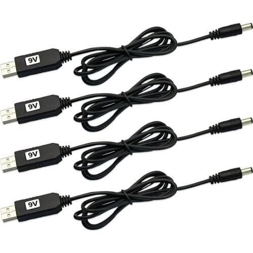 4PCS USB DC 5V to DC 9V Step Up Converter Cable with DC Jack 5.5 x 2.1mm,USB Boost Cable