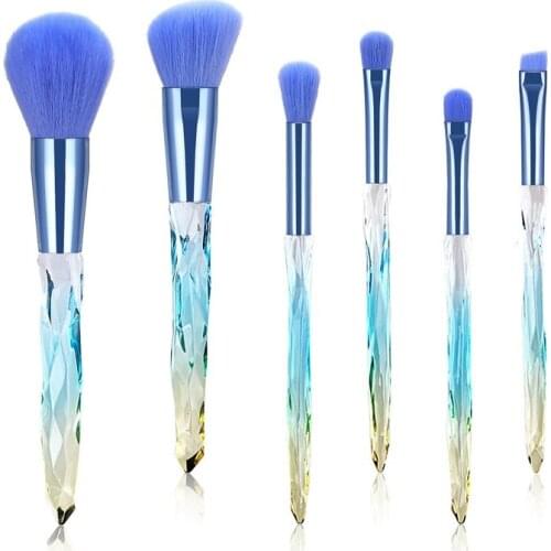 6Pcs Crystal Transparent Blink Makeup Brushes Set Powder Foundation Fan Eye Shadow Eyebrow Professional Blush Makeup Brush Kits