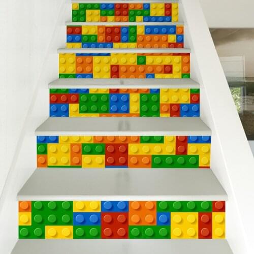 Free shipping 3D Stairway Stickers Tile Building Blocks Imitation Home Stairs Wall Sticker Paper Decor 6Pcs/set