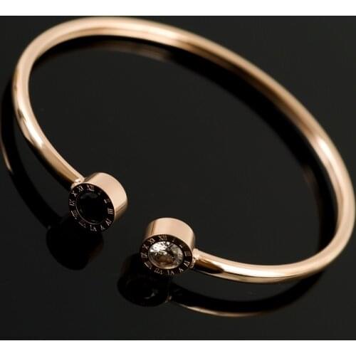 Fashion Black/White Rhinestones Stainless Steel Bangles For Men Women Roman Numerals Can Be Adjustable Womens Bracelets Jewelry