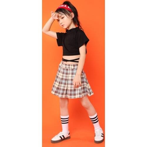 Kid short sleeve Tshirt Tops Crop Skirt Cheerleader Hip Hop Clothing Girls Jazz Dance Costumes Ballroom Dancing Clothes Wear