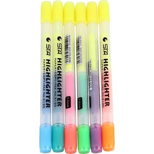 6 pcs/Lot Dual-side highlighters Twin tips Fluorescent color pens book marker Stationery office material School supplies F183