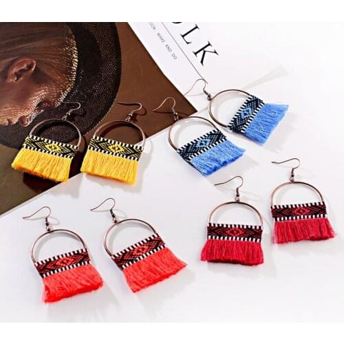Ethnic Womens Tassel Earrings Bohemia Classical Fringe Fabric Earrings Semicircle Ladies Earrings Fashion Jewelry
