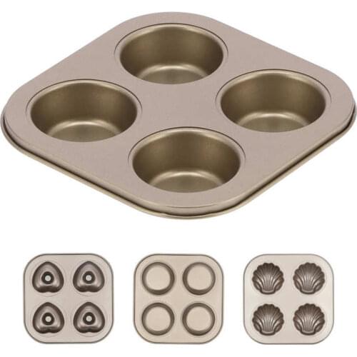 Baking Mold 4‑Cavity Quadrate Baking Pan Mini Non‑Stick Heavy Duty Carbon Steel Cupcake Mold for Microwave Cake Mold