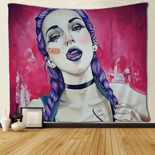 Gothic Women Girl Cool Purple Hair Tapestries Wall Art