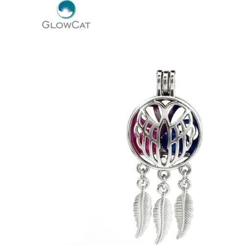 K710 5pcs/lot Silver Alloy Dream Catcher Angel Wings Leaf Pearl Cage Pendant Fairytale Party Essential Oil Diffuser