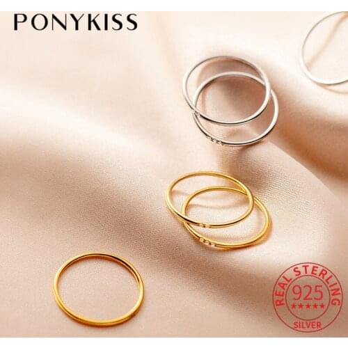 PONYKISS Classic S925 Sterling Silver Minimlist Zircon thin Rings for Women Anniversary Fine Jewelry wholesale Accessory