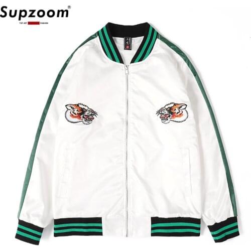 2020 New Arrival Top Fashion Tiger Embroidery Jackets Male Autumn Baseball Uniform Zipper Short Rib Sleeve Bomber Jacket Men