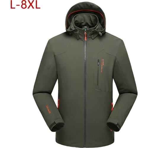 L-8XL Mens Autumn Windbreakers Plus Size Male Waterproof Hooded Jacket Baggy Solid Black Army Casual Quality Clothing Men YW01