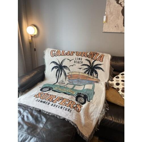 Camping Life Summer Adventure Picnic Blankets Air Condition Knitted Rugs with Tassel Decorative Mats Skin-friendly Rug