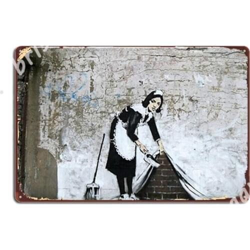 Banksy, Cleaning Lady Metal Signs Wall pub Home personalized Painting Décor Tin sign Posters