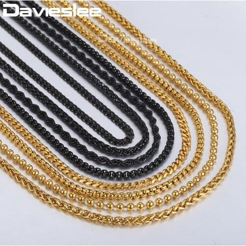 Davieslee Mens Womens Necklace Gold Black Stainless Steel Braided Wheat Curb Cuban Link Chain Necklace Dropshipping 2018 DKNN3
