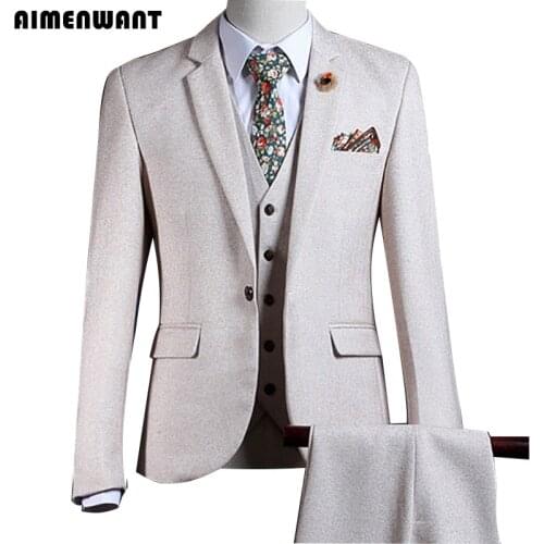 AIMENWANT Tailored Cream Blazer Europe Mens Beige Suit 3-Piece Top Quality Prom Suits For Men Cheap Father Pants Suit Sales