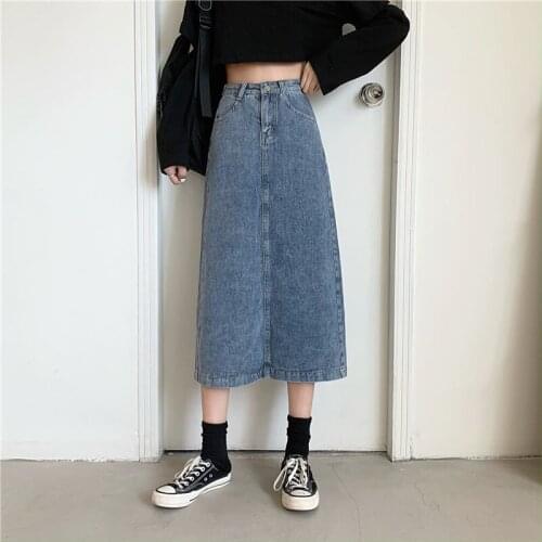 Autumn and winter split denim skirt half length skirt A-line long skirt high waist buttock long skirt