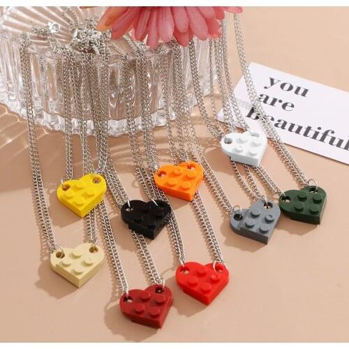 2PCS Cute Love Heart Brick Pendant Necklace for Boys Girls Friendship Women Men Jewelry Couple Valentines Gifts Paired Necklaces