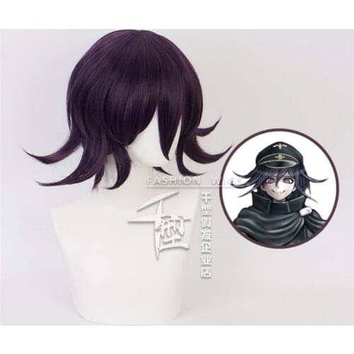 Danganronpa: Trigger Happy Havoc Oma Kokichie Black Purple Color Cosplay Wig Role Play Ponytails 35cm