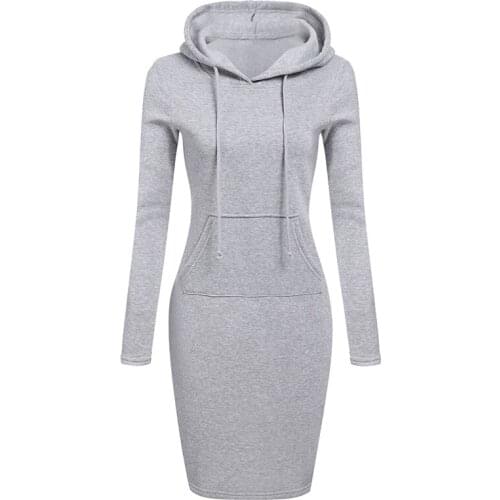 Manubeau Autumn Winter Warm Sweatshirt Long-sleeved Dress 2018 Woman Clothing Collar Pocket Design Simple Woman Dress