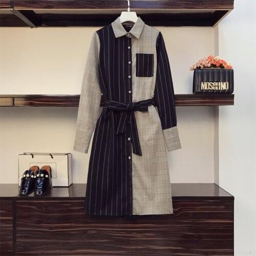 Large Autumn French Stitching Dress Fat Slim Shirt Dress Office Lady A-line Sukienki Na Wesele Damskie Dresses Woman Party Night