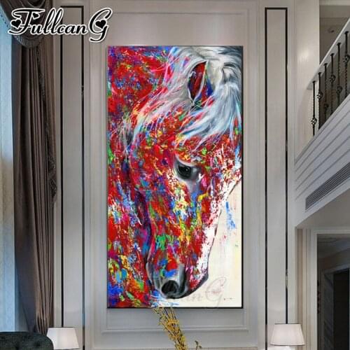 FULLCANG 5d diy full square/round drill large Horse Head diamond painting mosaic embroidery rhinestone needlework decor FC1869