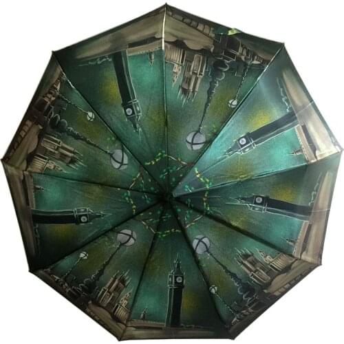 Full Automatic Women Rain Umbrellas 3folding 23"9k Europe Fashion Creative Elegant Strong Frame Paraguas Big Female Зонт