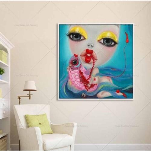 Fish Sexy Girl Southeast Asia Lady Living Room Restaurant Interior Decoration Picture Wall Art Hand Painted Oil Painting