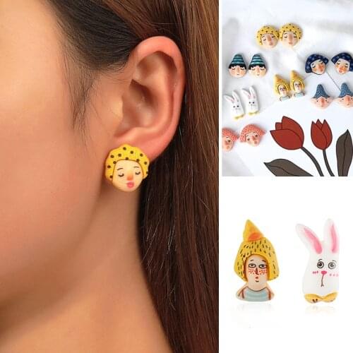 Creativity Summer Handmade DIY Colorful Cute Resin Geometric Face Earring Cartoon Funny Stud Earrings for Women Jewelry Gifts
