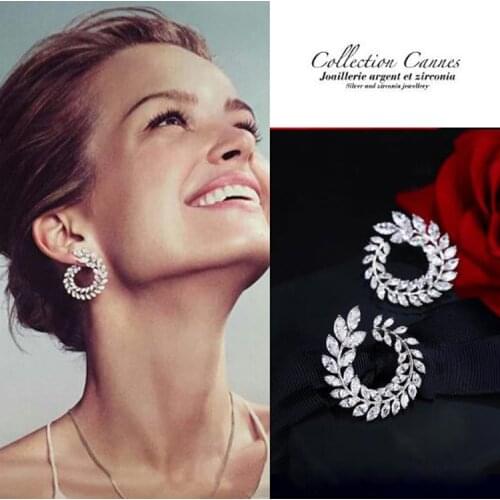 Exquisite Inlay Zircon Leaf Olive Branch Stud Earrings Female Fashion Dinner Gorgeous Banquet Bridal Earrings Jewelry