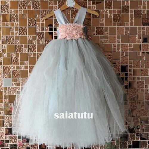 Gray dancing new year flower girl wedding dresses children party princess kids birthday gift piano christmas tutu dress Vestido