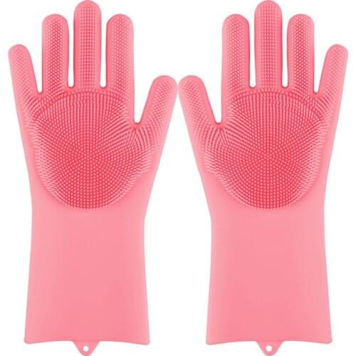 Magic Silicone Dishwashing Scrubber Dish Washing Sponge Rubber Scrub Gloves Kitchen Cleaning 1 Pair
