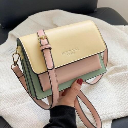 Contrast color Leather Crossbody Bags For Women 2021 Travel Handbag Fashion Simple Shoulder Messenger Bag Ladies Cross Body Bag