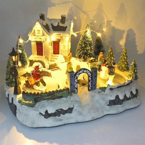 Glowing Music Garden Landscape House Christmas Ornaments Xmas Music Box Resin Craft Village Romantic Miniature